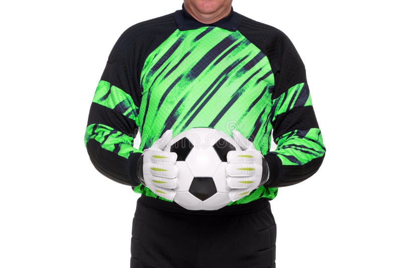 Football goalkeeper holding ball isolated stock image Football goalkeeper holding ball isolated stock image
