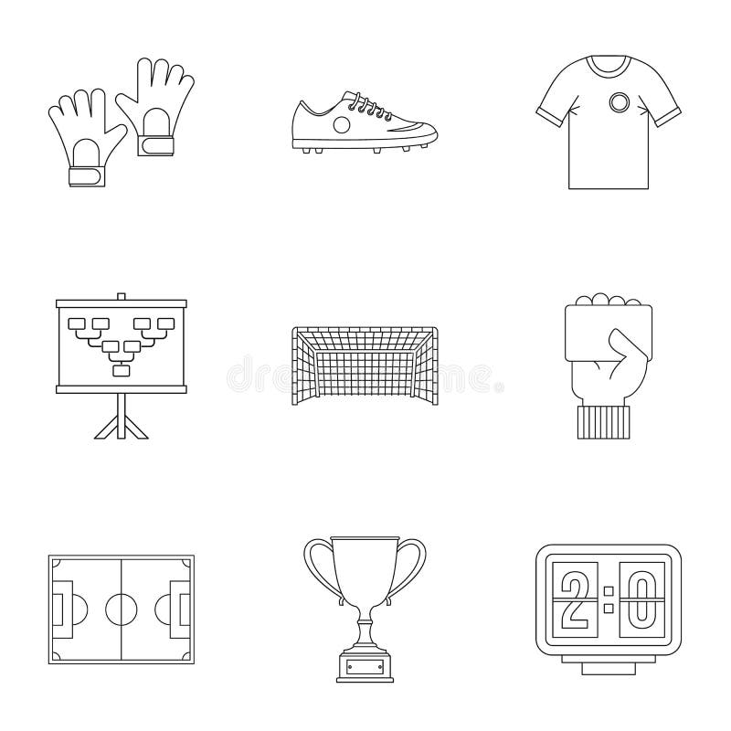Football Icons Set, Outline Style Stock Vector Illustration of
