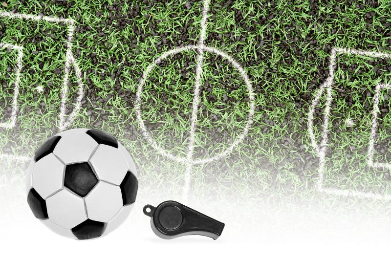 Football pitch, the ball and the referee s whistle