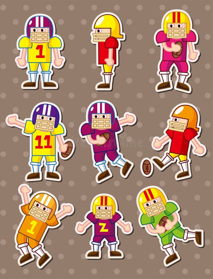 Football player stickers,cartoon vector illustration