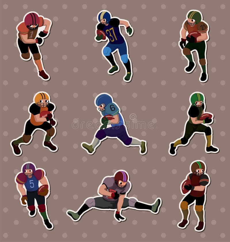 Football player stickers,cartoon vector illustration