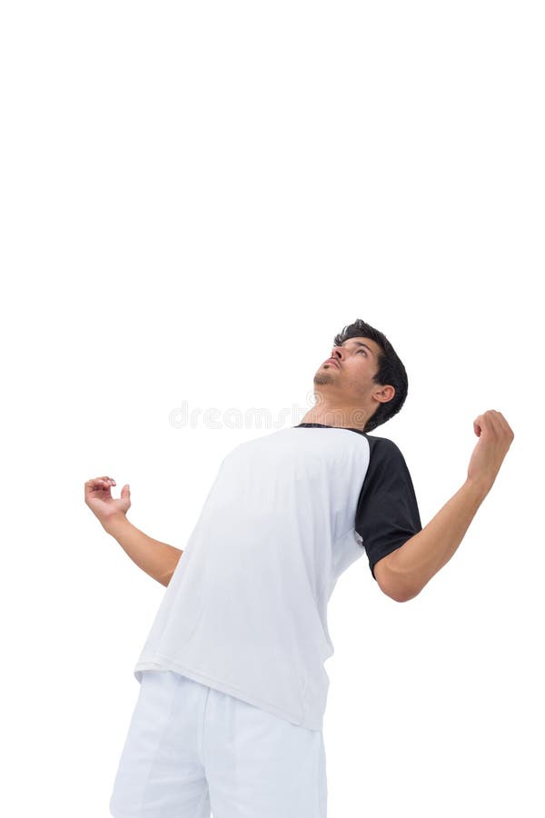 Football player in white playing stock photos