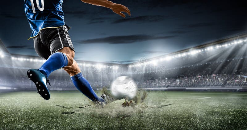 Football soccer player kicking in action in blue team euro cup, Africa nations cup ,world cup ,France ,Brazil ,Italy stock images Football soccer player kicking in action in blue team euro cup, Africa nations cup ,world cup ,France ,Brazil ,Italy stock images