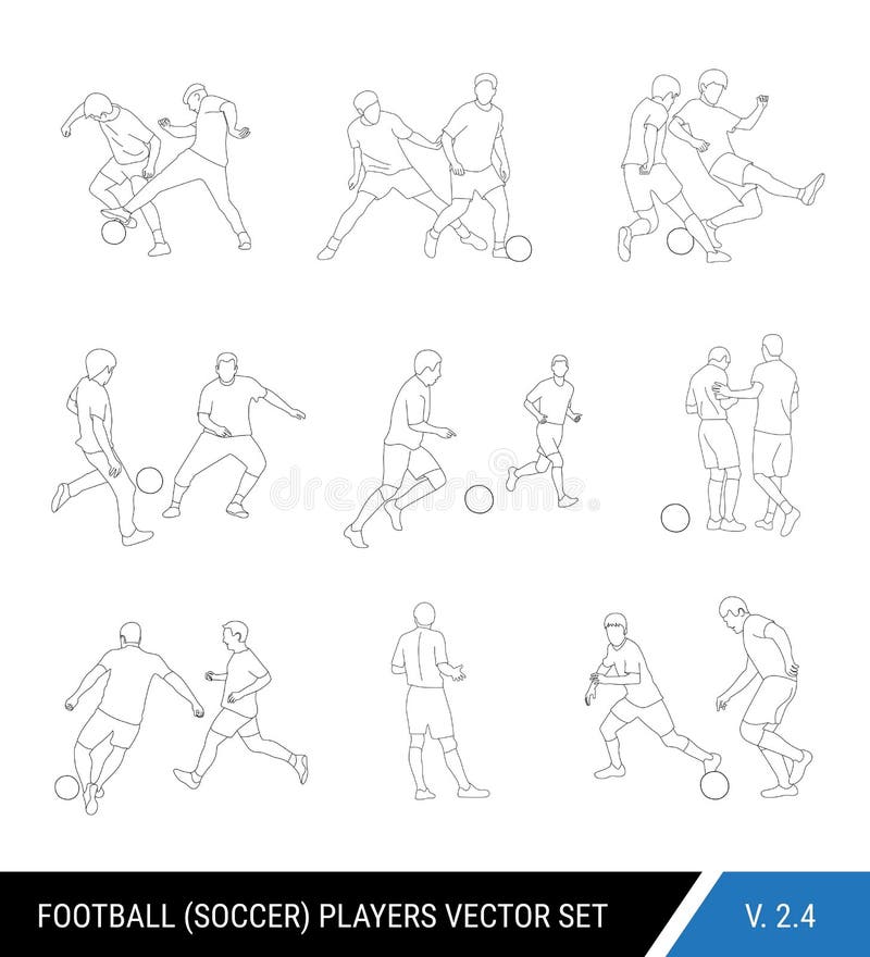 Football, Soccer Players Outline Vector Set. Different Poses of Players ...