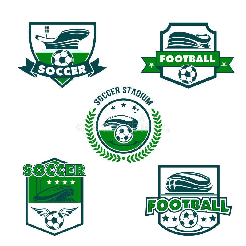 Football Stadium with Soccer Ball Shield Badge Stock Vector ...