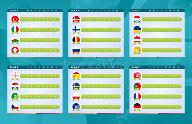 Flat football championship groups table template Vector Image