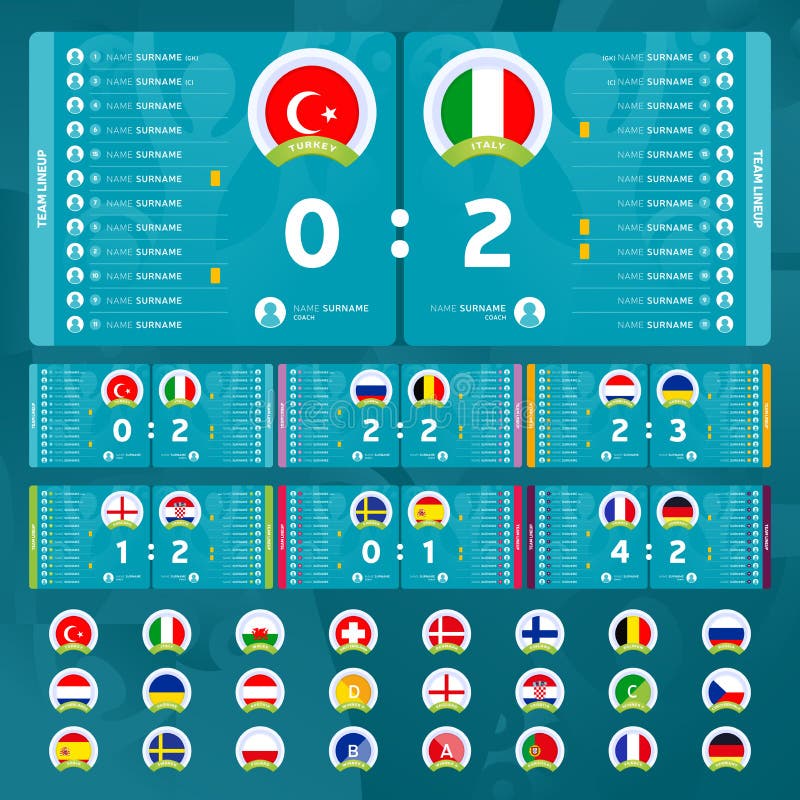 Match schedule, template for web, print, football results table, flags of  European countries participating to the final tournament of european  football championship 2020. vector illustration 2153339 Vector Art at  Vecteezy