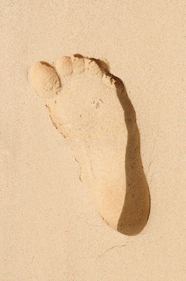 Single footprint on a sandy beach close up. Single footprint on a sandy beach close up