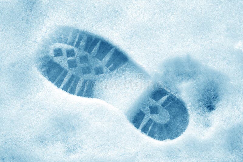 Footprint in the snow. Winter scene.