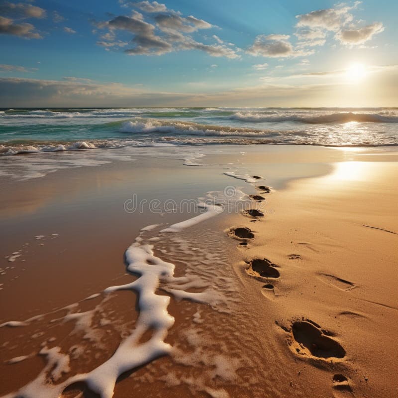 Footprints On Ocean Sandy Beach For Social Media Post Size