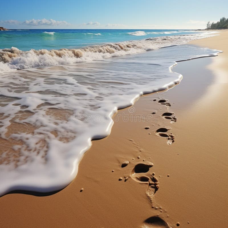 Footprints On Ocean Sandy Beach For Social Media Post Size