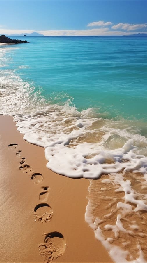 Footprints On Ocean Sandy Beach Vertical Mobile Wallpaper