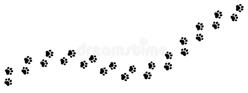 Footprints for pets, dog or cat. Pet prints. Paw pattern. Foot puppy. Black silhouette shape paw print. Footprint pet. Animal trac