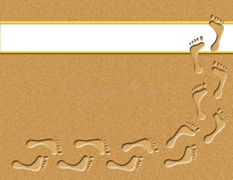 Footprints in sand with white banner for text. Footprints in sand with white banner for text