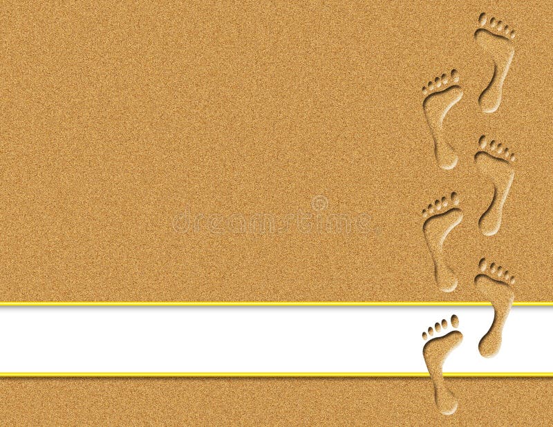 Footprints in sand with white banner for text. Footprints in sand with white banner for text