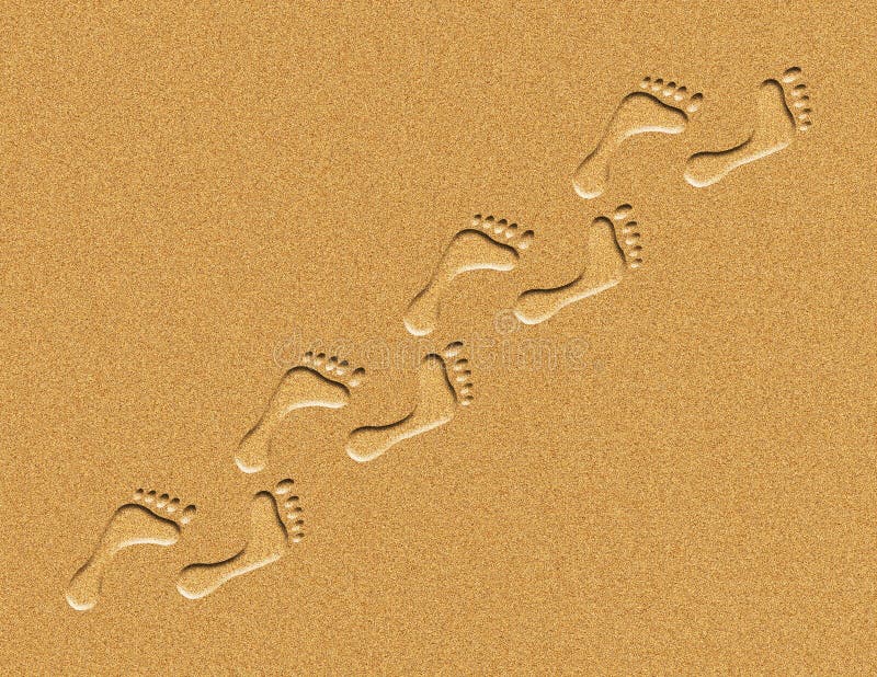 Illustration of footprints walking across the sand. Illustration of footprints walking across the sand