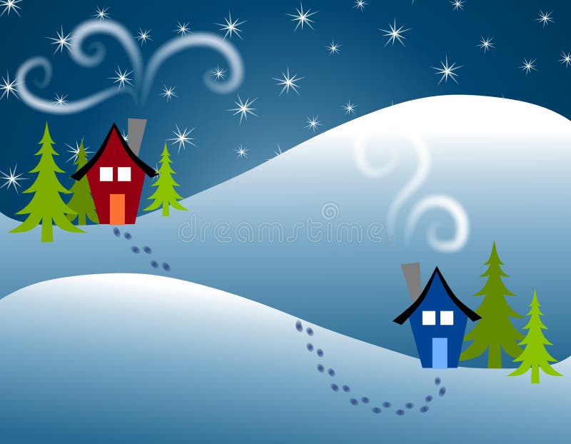 Footprints in Snow House to House vector illustration
