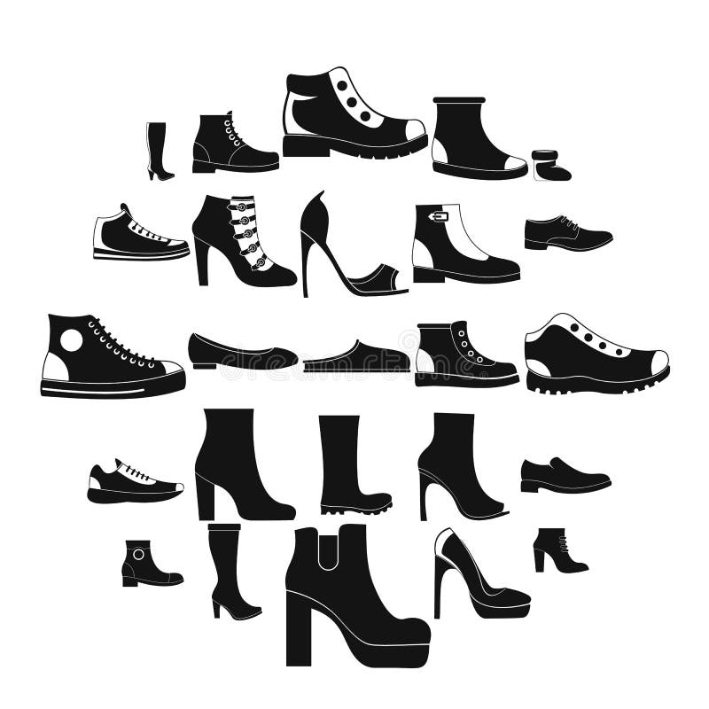 Footwear Shoes Icon Set, Simple Style Stock Vector - Illustration of ...