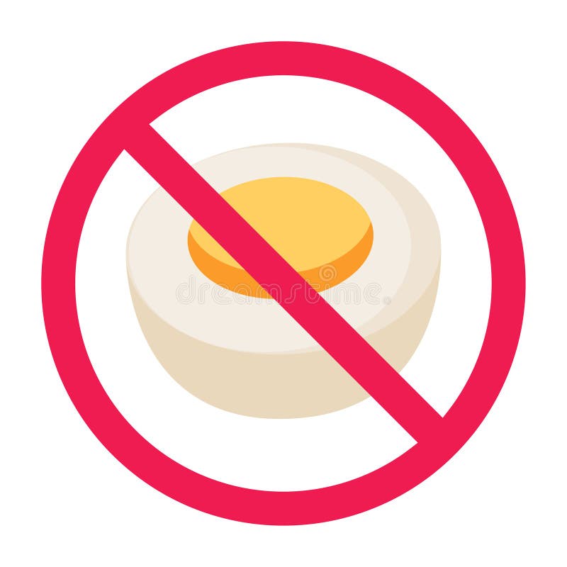 Forbidden sign with egg icon, no egg allowed sign, eggs prohibition sign, do not eat eggs. Do not eat sign vectors