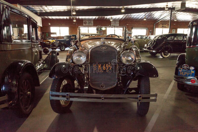 El Segundo, CA, USA - September 26, 2016: 1931 Ford Model A Roadster with a quail hood ornament displayed at the Automobile Driving Museum in El Segundo, California, United States. Editorial use only.