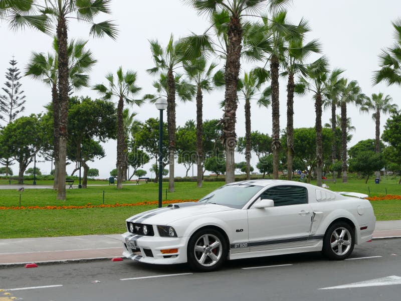  Ford Mustang Blanco Y Negro GT5      En Lima Fotografía editorial
