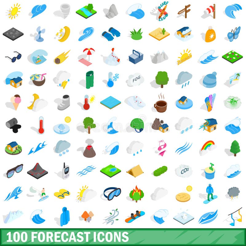 Download 100 Forecast Icons Set, Isometric 3d Style Stock Vector ...