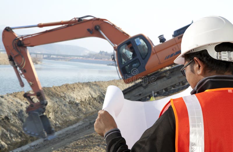 Foreman Construction and Excavator Driver Working Stock Photo Image of driver, heavy 28825512