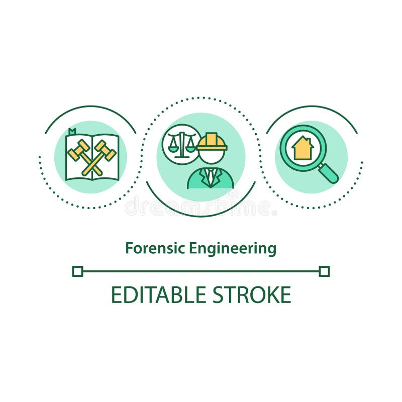 Forensic engineering concept icon. Failures and performance problems investigation idea thin line illustration. Legal activity. Vector isolated outline RGB color drawing. Editable stroke. Civil engineering line art vectors