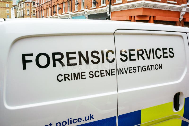 London, UK, September 27th 2022: A Forensic Services, crime scene investigation police van in the City of London. Concept for theft, thieving, breaking in, shop robbery and police forensics. London, UK, September 27th 2022: A Forensic Services, crime scene investigation police van in the City of London. Concept for theft, thieving, breaking in, shop robbery and police forensics.