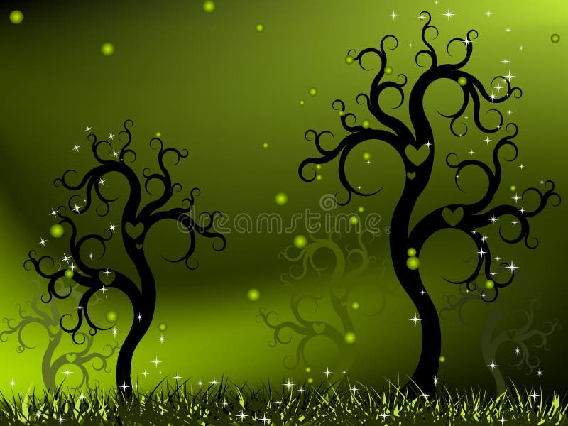 Vector illustration of a magical forest. Grass night sky background illustrations