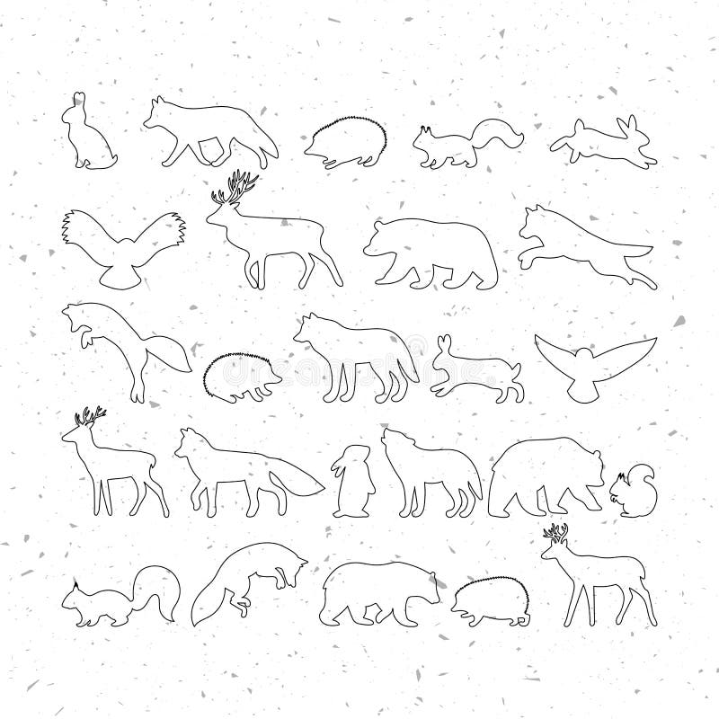 Forest Animals. Silhouettes, Stickers. Outline of Wild Forest Animals ...