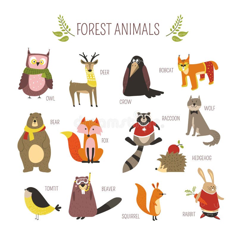 Forest Animals Vector Cartoon Icons Stock Vector - Illustration of ...