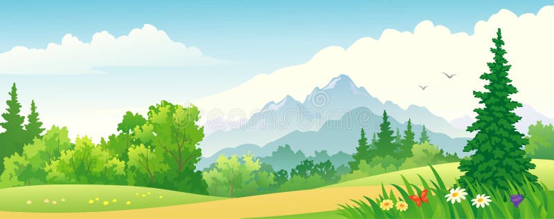 Illustrazioni da bellissimo foresta sul montagne.