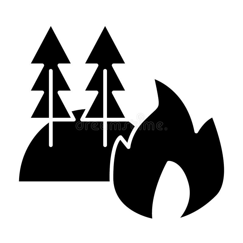 Forest on fire solid icon. Fire in forest vector illustration isolated on white. Burning trees glyph style design stock illustration