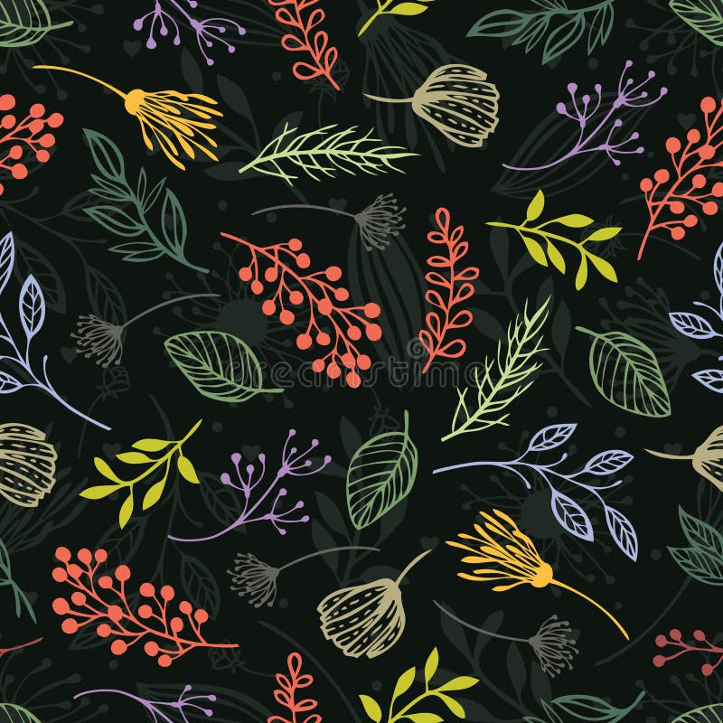 Forest herbs. Dark background royalty free illustration