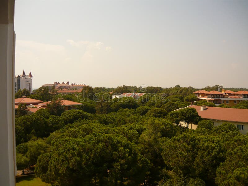 Urkey from the hotel elevator. On the forest of the hotel hot Turkish den. Beautiful view of the elevator to the pool stock photos Urkey from the hotel elevator. On the forest of the hotel hot Turkish den. Beautiful view of the elevator to the pool stock photos