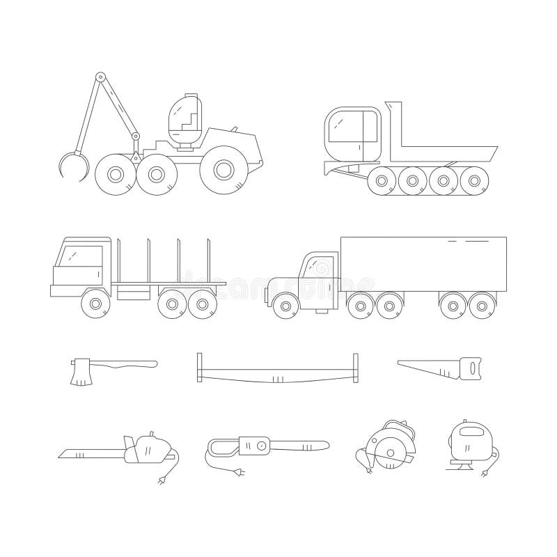 Forest industry line icon set.