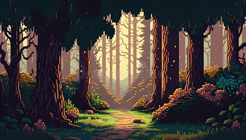 Forest Landscape with a Path in the Woods. Vector Cartoon Illustration ...