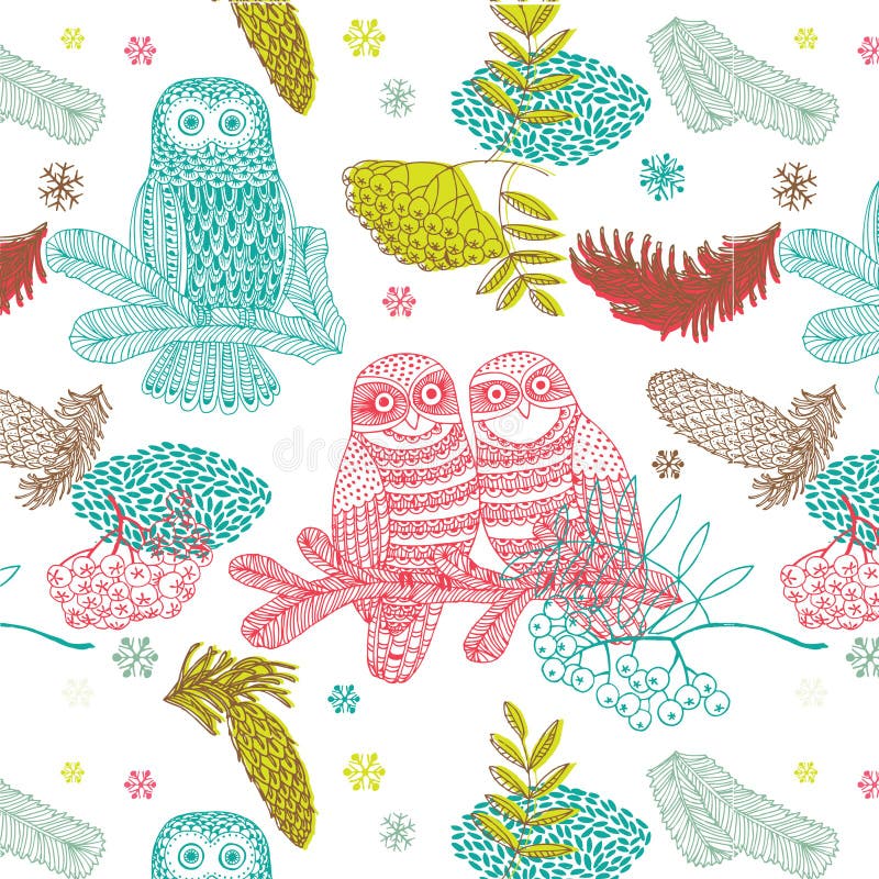 Forest Owls Winter Background