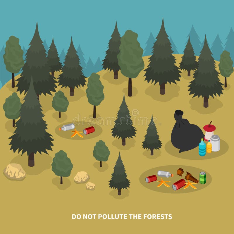 Forest Pollution Isometric Composition stock abbildung Forest Pollution Isometric Composition stock abbildung