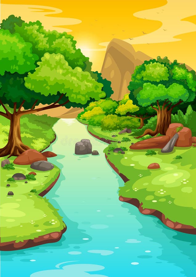 Illustration of forest with a river background vector