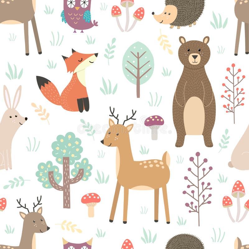 Cute Forest Animals Seamless Pattern Stock Illustrations – 8,275 Cute ...