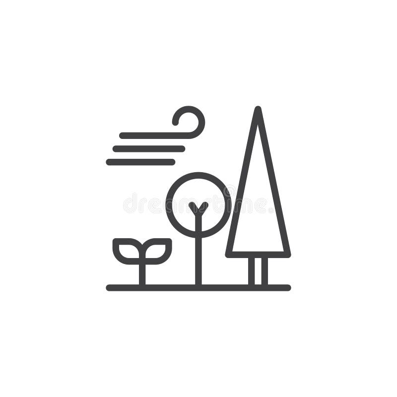 Forest Trees and Blowing Wind Outline Icon Stock Vector - Illustration ...