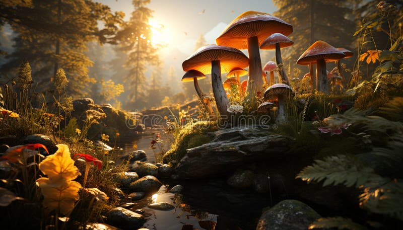 Foresta autunnale paesaggio colorato di bellezza e freschezza incoltivate generato dall'aria. Foresta autunnale paesaggio colorato di bellezza incolta e freschezza generato dall'intelligenza artificiale generata dall'aria