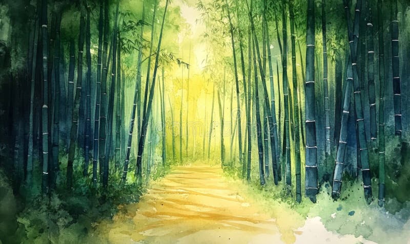 Foresta di bambù ad acquerello a kyoto japan generative ai