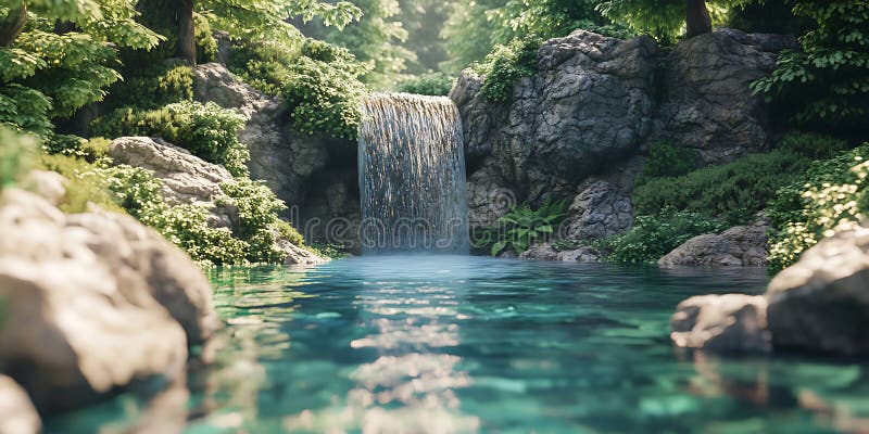 Foresta profonda con una cascata nascosta che passa in un pool Serene per la Tranquillità e l'esplorazione della natura illustrazione di stock