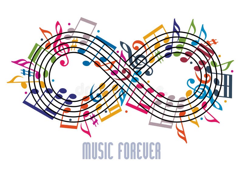 Forever music concept, infinity symbol made with musical notes a vector illustration