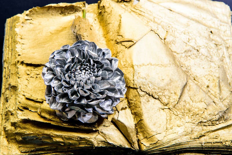 Forge et sculpture. Beaut? ?ternelle. Concept de botanique. Belle fleur argentée. Boutique florale. Acier métallique ou doré images libres de droits Forge et sculpture. Beaut? ?ternelle. Concept de botanique. Belle fleur argentée. Boutique florale. Acier métallique ou doré images libres de droits