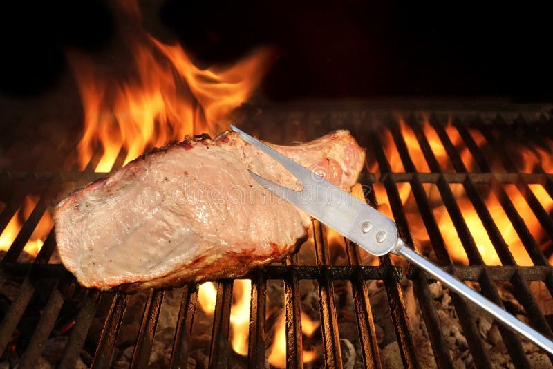 Fork and Grilled Meat on the BBQ Grill Stock Image Image of fork
