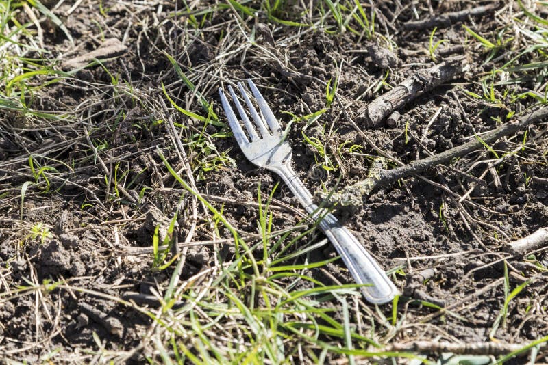 Fork on the ground stock photo. Image of equipment, silver 113815358